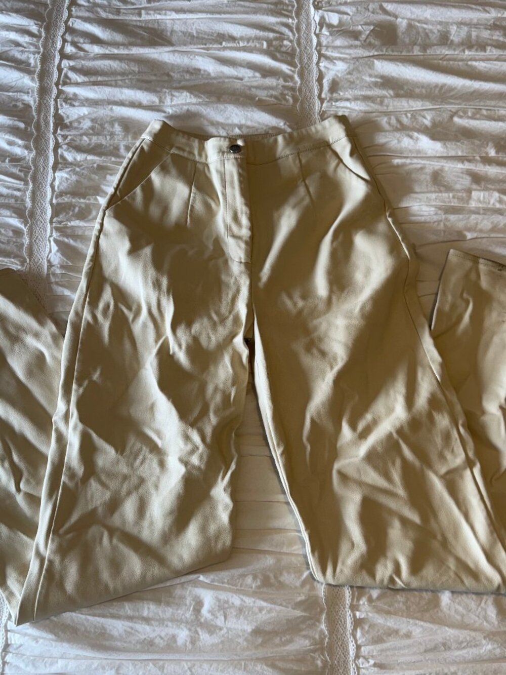 Missguided Cream Faux Leather Trousers